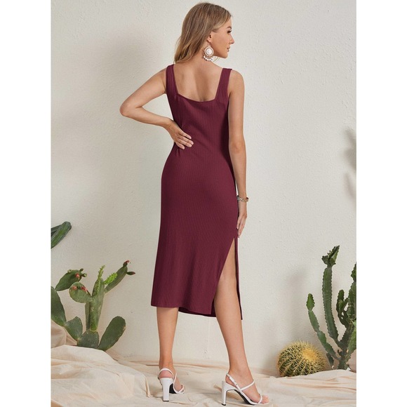 Maternity Split Thigh Rib knit Dress pink - Picture 6 of 10